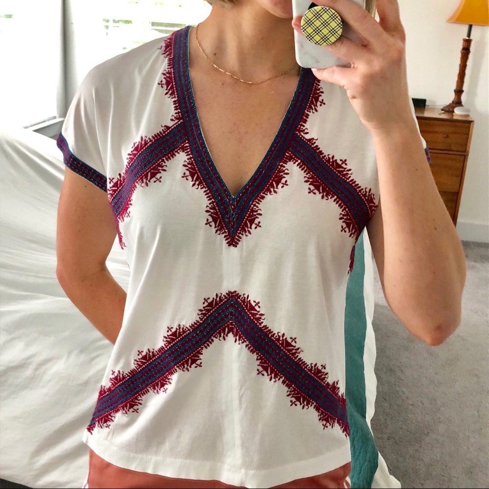 J. Crew V-neck Tee with Embroidered Detail